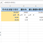 エクセル 計算式のコピーと値のみ＆値と数値＆値と元の書式の貼り付け